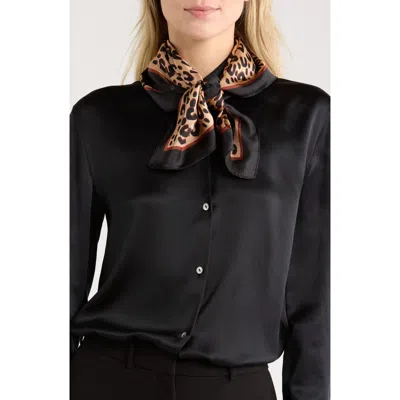 Ellian Leopard Print Satin Square Scarf In Multi