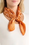 Ellian Paisley Print Satin Square Scarf In Orange