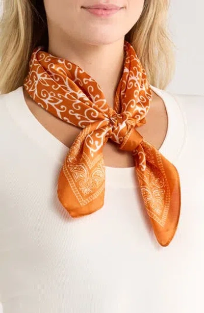 Ellian Paisley Print Satin Square Scarf In Orange