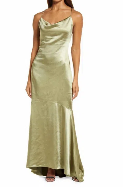 Elliatt Aisle Satin Spaghetti Strap Maxi Dress In Green