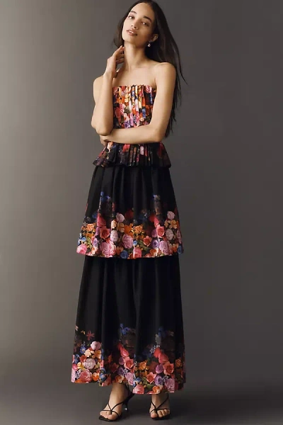 Elliatt Alice Strapless Tiered Maxi Dress In Black