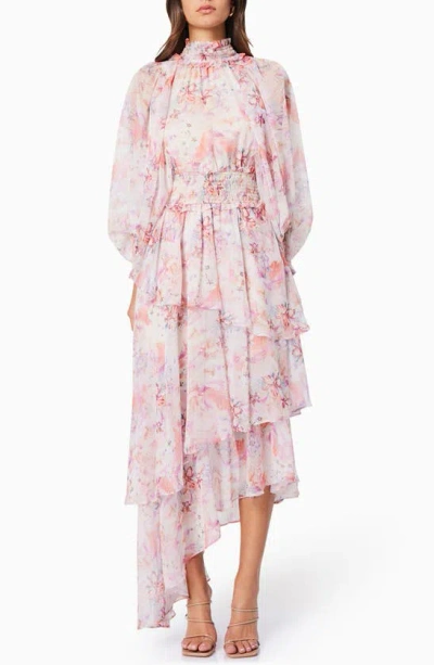Elliatt Astrid Floral Print Smocked Long Sleeve Dress In Pastel Multi