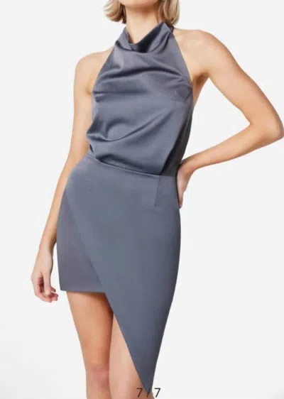 ELLIATT ASYMMETRIC SATIN COCKTAIL DRESS IN DARK GRAY