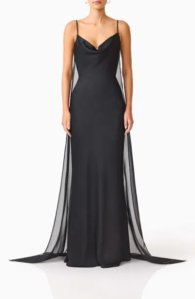 Elliatt Auriella Chiffon Drape Gown In Black