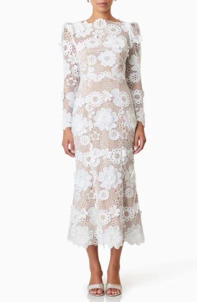 Elliatt Autumn Floral Lace Long Sleeve Cocktail Dress In Ivory