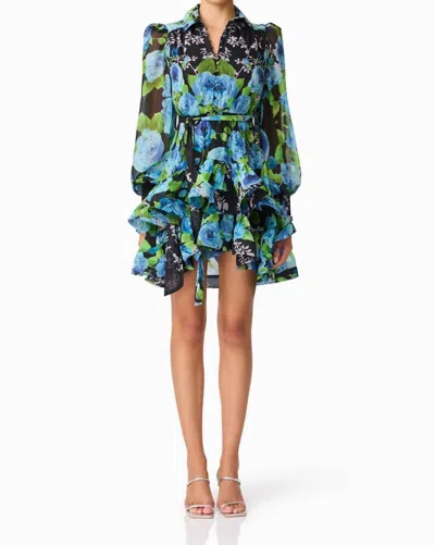 Elliatt Briony Long Sleeve Mini Dress In Black Floral In Multi
