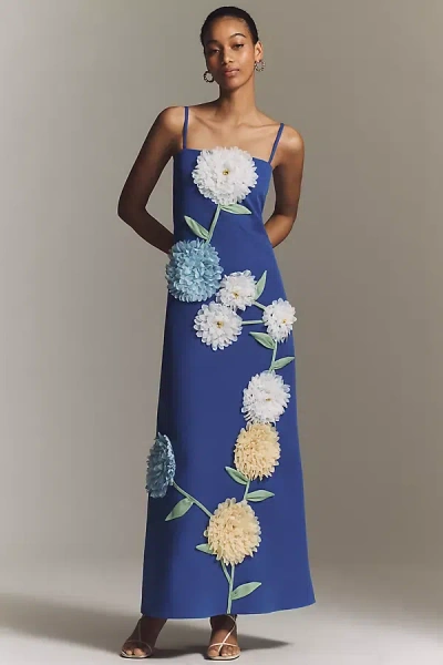 Elliatt Buttercup Floral Appliqué Maxi Dress In Blue