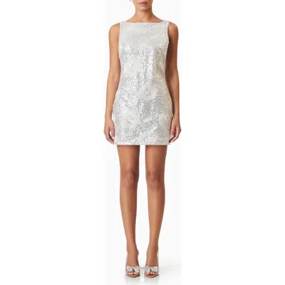 Elliatt Caledonia Floral Embroidered Sequin Shift Dress In Silver