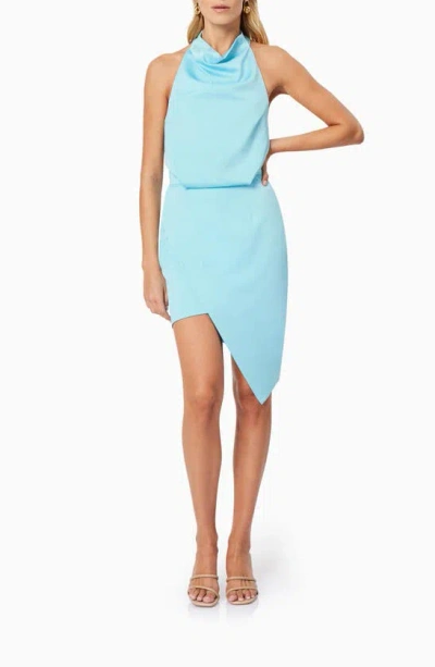 Elliatt Camo Asymmetric Satin Cocktail Dress In Aquamarine