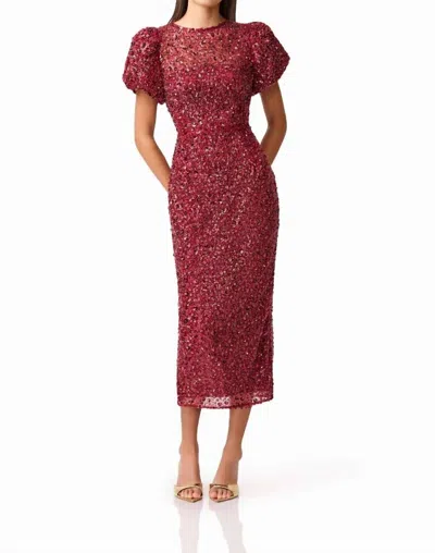 Elliatt Carmen Puff Sleeve Midi Dress In Berry In Red