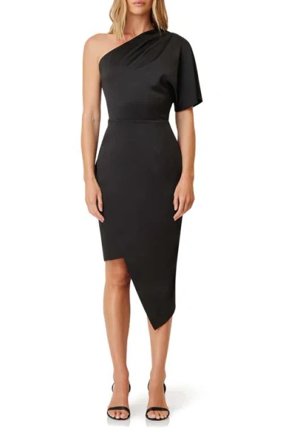 Elliatt Chiara One-shoulder Satin Cocktail Dress In Black