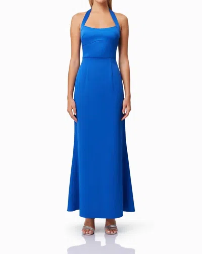 Elliatt Chiara Satin Halter Gown In Cobalt Blue
