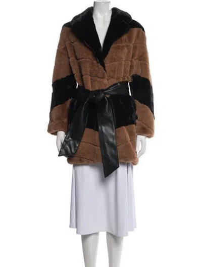 Pre-owned Elliatt Colorblock Pattern Faux Fur Coat W/ Tags In Brown