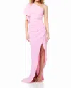 Elliatt Convivial One Shoulder Gown In Baby Pink In Animal Print
