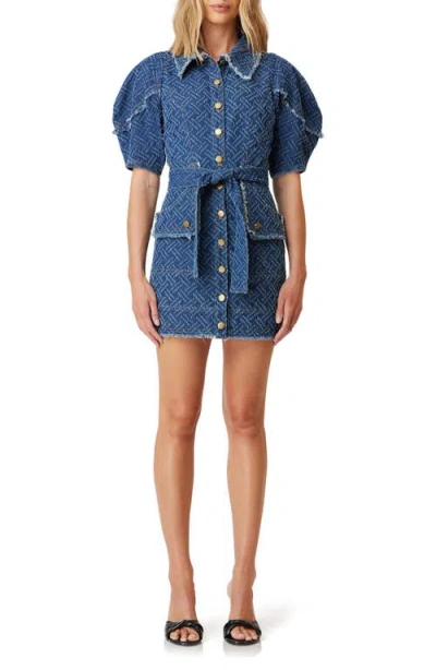 Elliatt Cora Short Sleeve Denim Shirtdress In Navy