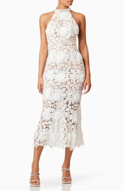 Elliatt Daffodil Floral Appliqué Midi Cocktail Dress In Ivory