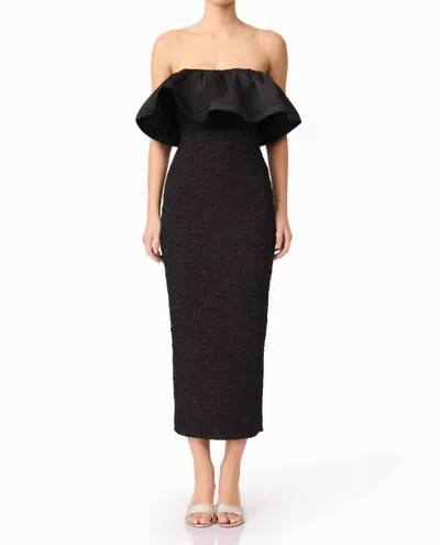 ELLIATT DANDELIONE STRAPLESS MIDI DRESS IN BLACK