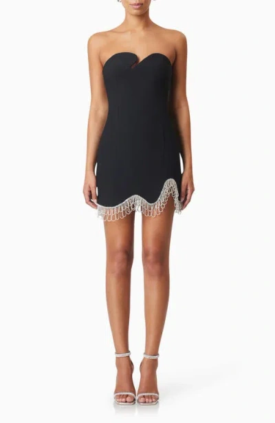 Elliatt Delia Crystal Embellished Asymmetric Strapless Party Dress In Black
