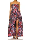 Elliatt Delphine Jacquard High Low Gown In Multi In Brown