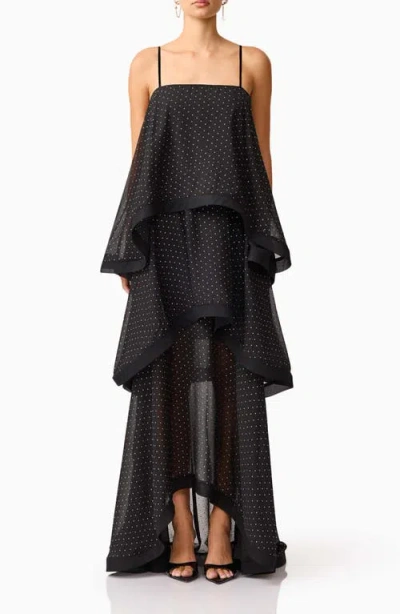 Elliatt Diamante Tiered High-low Georgette Gown In Black