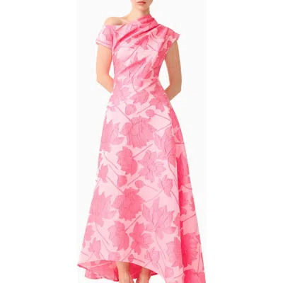 Elliatt Dionne Floral Jacquard Asymmetric Gown In Pink