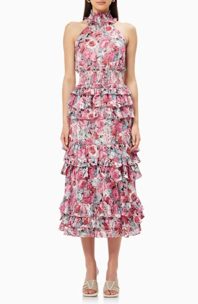 Elliatt Dunmore Floral Tiered Georgette Cocktail Dress In Pink