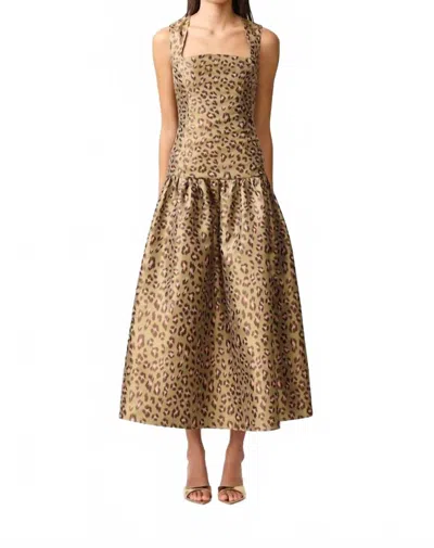Elliatt Elara Low Leopard Print Midi Dress In Khaki In Brown