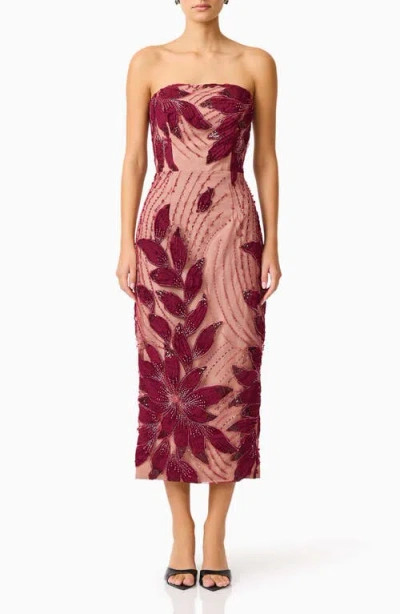 Elliatt Elisa Strapless Column Midi Dress In Brown
