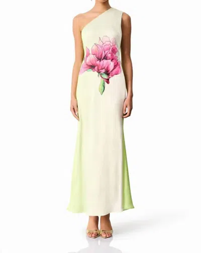 Elliatt Elisia One Shoulder Gown In Green And Pink Floral In Multi
