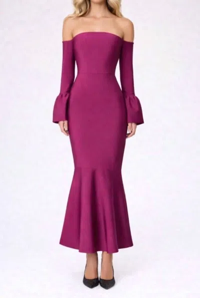 Elliatt Ella Off-shoulder Bell Sleeve Gown In Wine In Purple