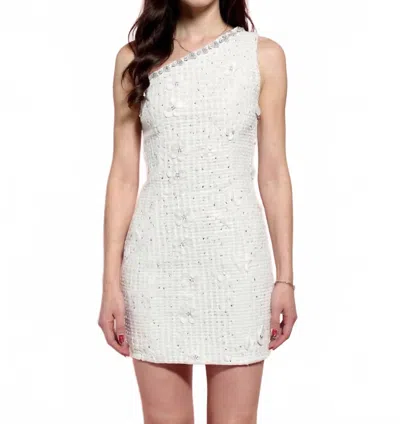 Elliatt Ellouise Embellished Tweed One Shoulder Mini Dress In Ivory In White