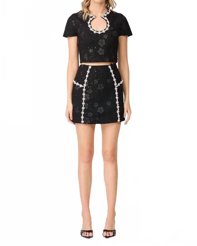 Elliatt Ellouise Embellished Tweed Top In Black
