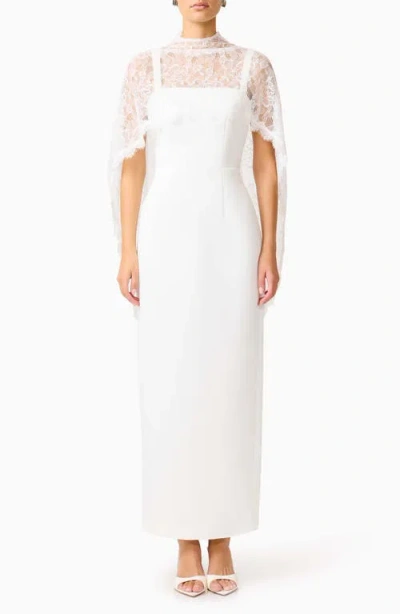 Elliatt Elly Lace Detail Cape Sleeve Column Gown In White