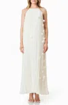 Elliatt Emelia Floral Appliqué Pleated Georgette Halter Maxi Dress In White