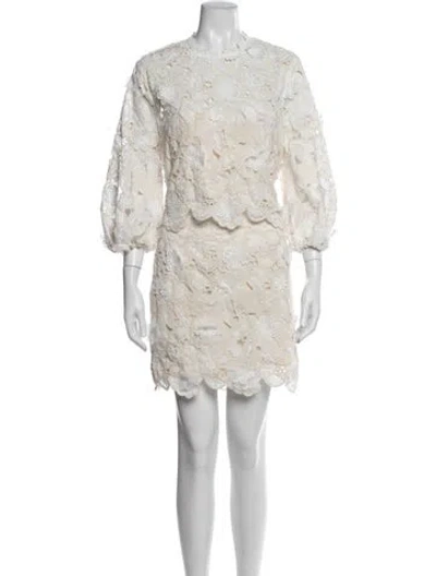 Pre-owned Elliatt Floral Print Embroidered Accent Skirt Set W/ Tags In Neutrals