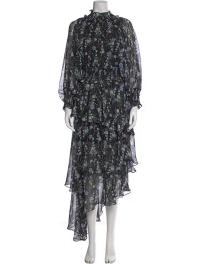 Pre-owned Elliatt Floral Print Long Dress In Black