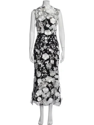 Pre-owned Elliatt Floral Print Long Dress In Black/white