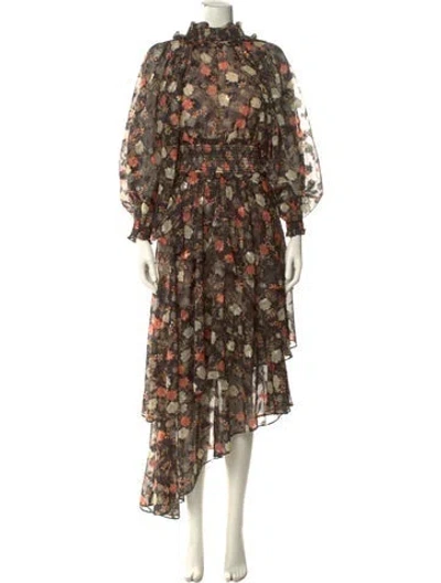 Pre-owned Elliatt Floral Print Long Dress In Brown