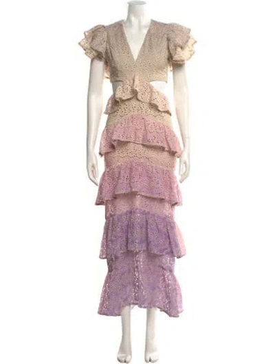 Pre-owned Elliatt Floral Print Long Dress In Neutral