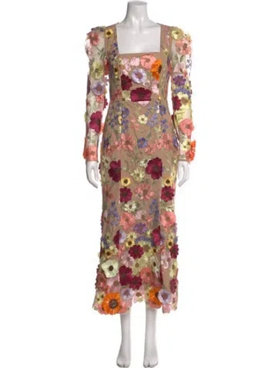 Pre-owned Elliatt Floral Print Long Dress In Neutral