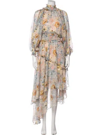 Pre-owned Elliatt Floral Print Long Dress In Neutral
