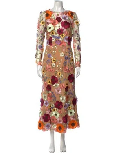 Pre-owned Elliatt Floral Print Long Dress In Neutral