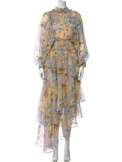 Pre-owned Elliatt Floral Print Long Dress In Neutral