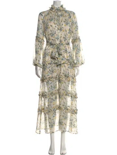 Pre-owned Elliatt Floral Print Long Dress In Neutral