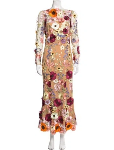 Pre-owned Elliatt Floral Print Long Dress In Neutrals/pink