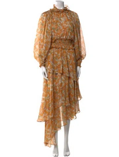 Pre-owned Elliatt Floral Print Long Dress In Orange