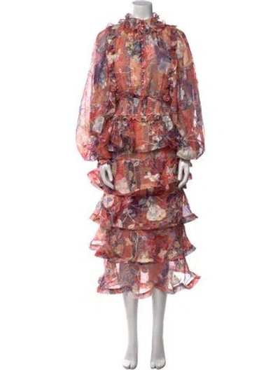 Pre-owned Elliatt Floral Print Long Dress In Pink