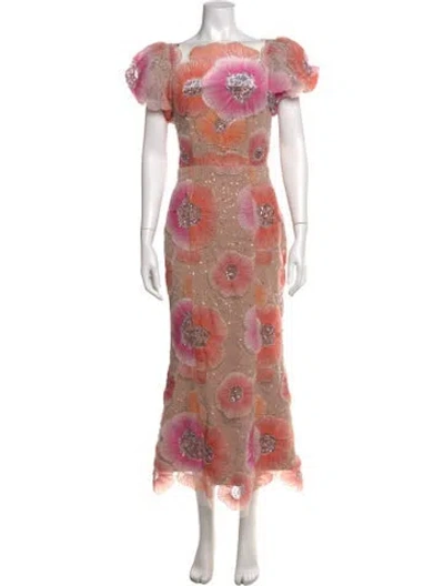Pre-owned Elliatt Floral Print Long Dress In Pink