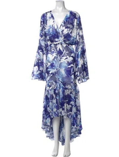 Pre-owned Elliatt Floral Print Long Dress W/ Tags In Blue