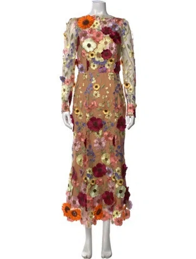 Pre-owned Elliatt Floral Print Long Dress W/ Tags In Neutrals/pink